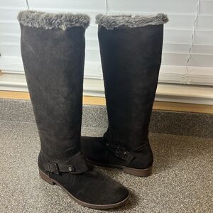 Alfani Brown Suede Knee High Boots Womens 9.5M Comfort Casual Shoes Zip Faux Fur